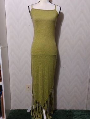 SHEIN Olive Green Knit Dress with Fringe Detail